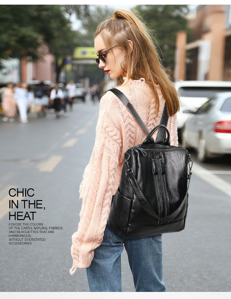 Canvas Backpack Casual - Women Soft Leather Backpack School Black