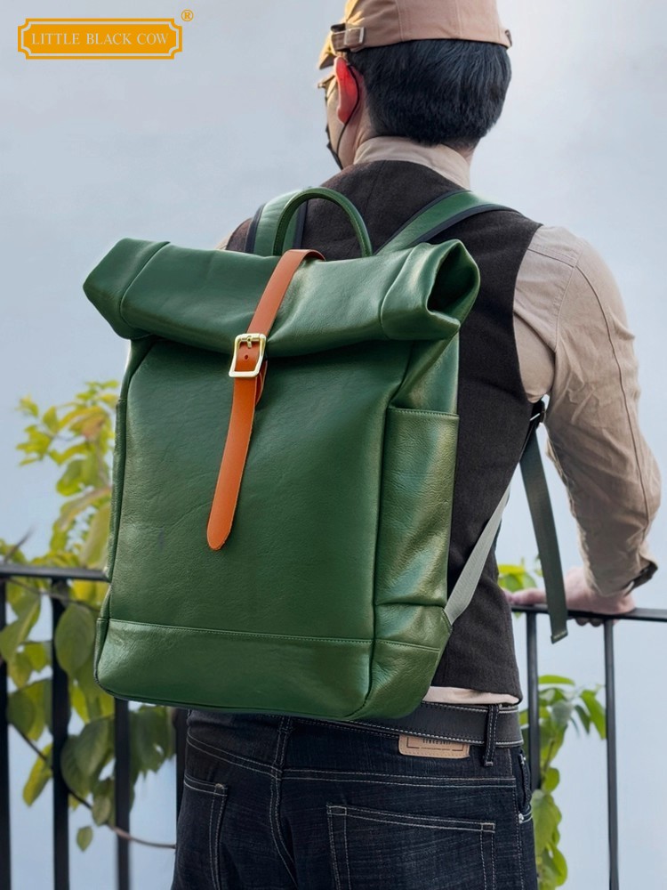Large Capacity Mens Genuine Le - Leather Backpack Vintage recension och pris