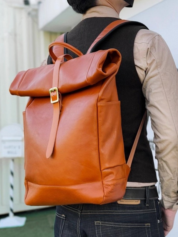 Large Capacity Mens Genuine Le - Leather Backpack Vintage recension och pris