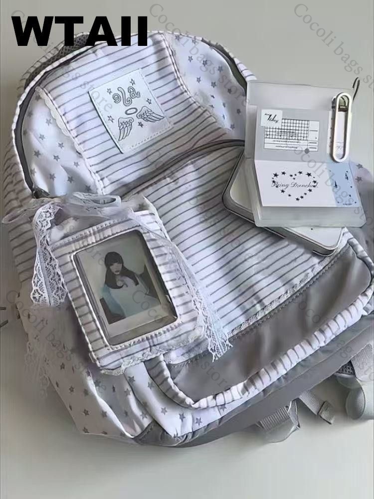 Fashion Striped Dot Decor Back - Canvas Backpack Casual recension och pris