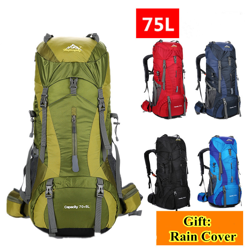 75L Men Women Outdoor Hiking T - Rain Cover Backpack recension och pris