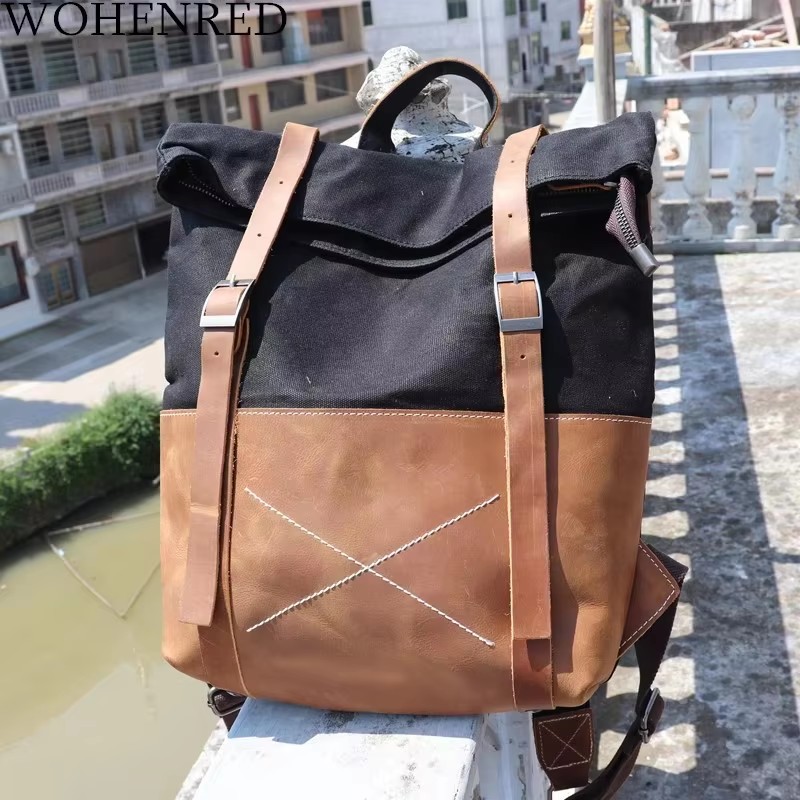 Fashion Men Backpack Waxed Can - Leather Backpack Vintage recension och pris